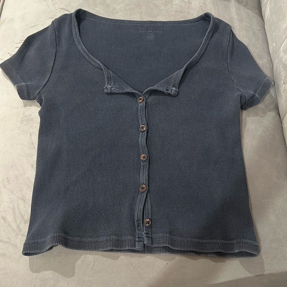 Brandy Melville navy blue button-up t shirt, one size women’s